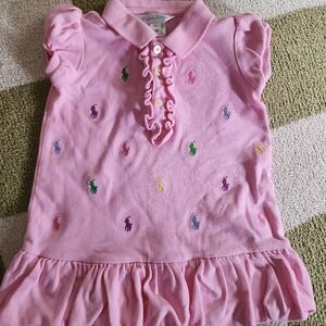 Ralph Lauren Pink Ruffle Polo Dress with Multicolor Pony Embroidery